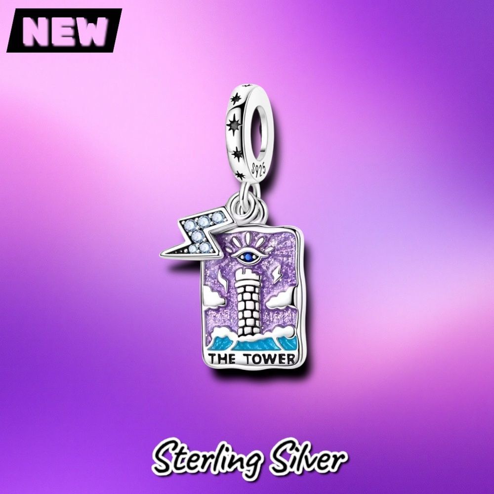 NEW The Tower Tarot Card Dangle Charm – Sterling Silver 925